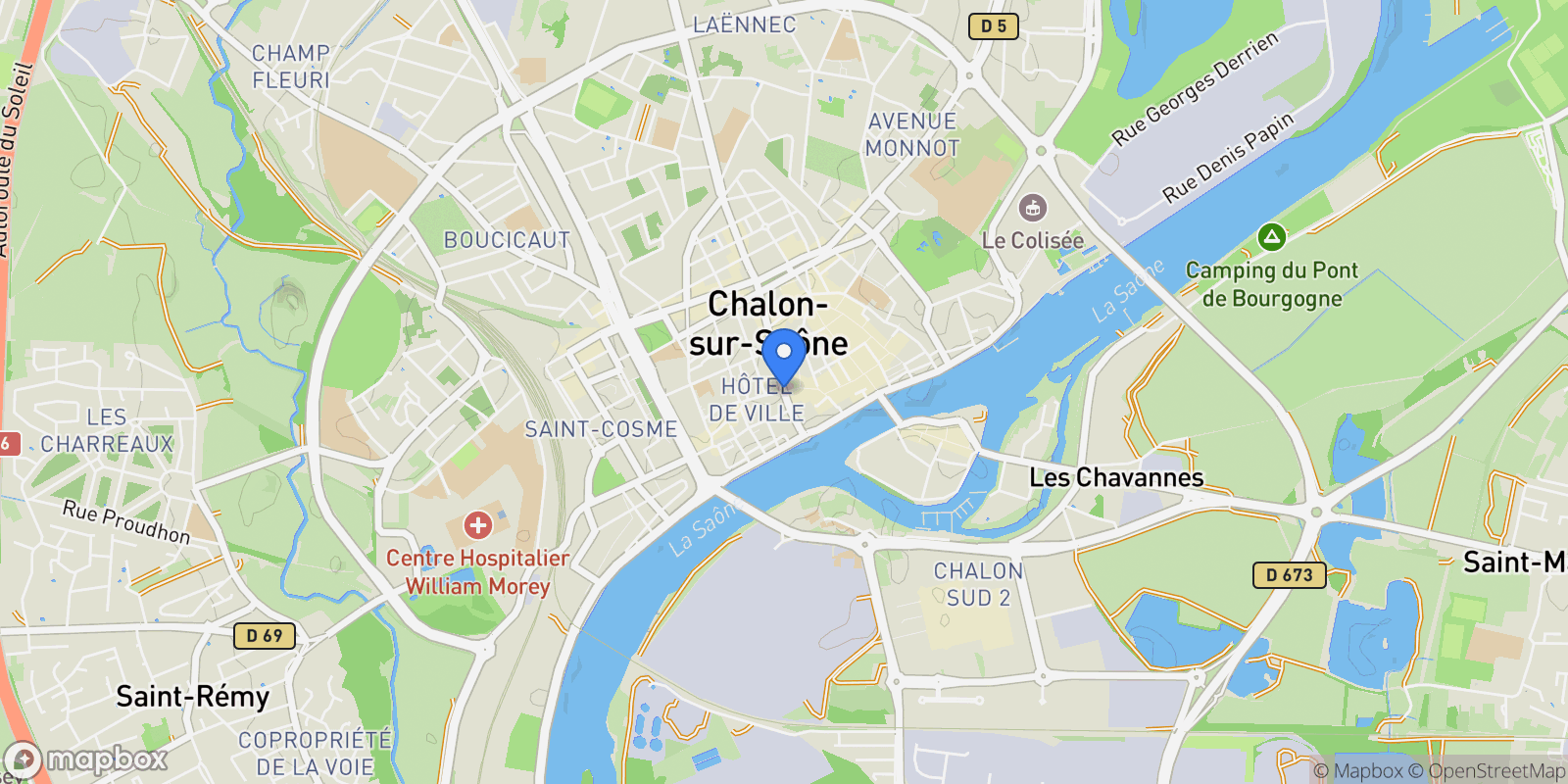 Map showing Chalon-sur-Saône, Chalon-sur-Saône, Chalon-sur-Saône, Bourgogne-Franche-Comté, France.