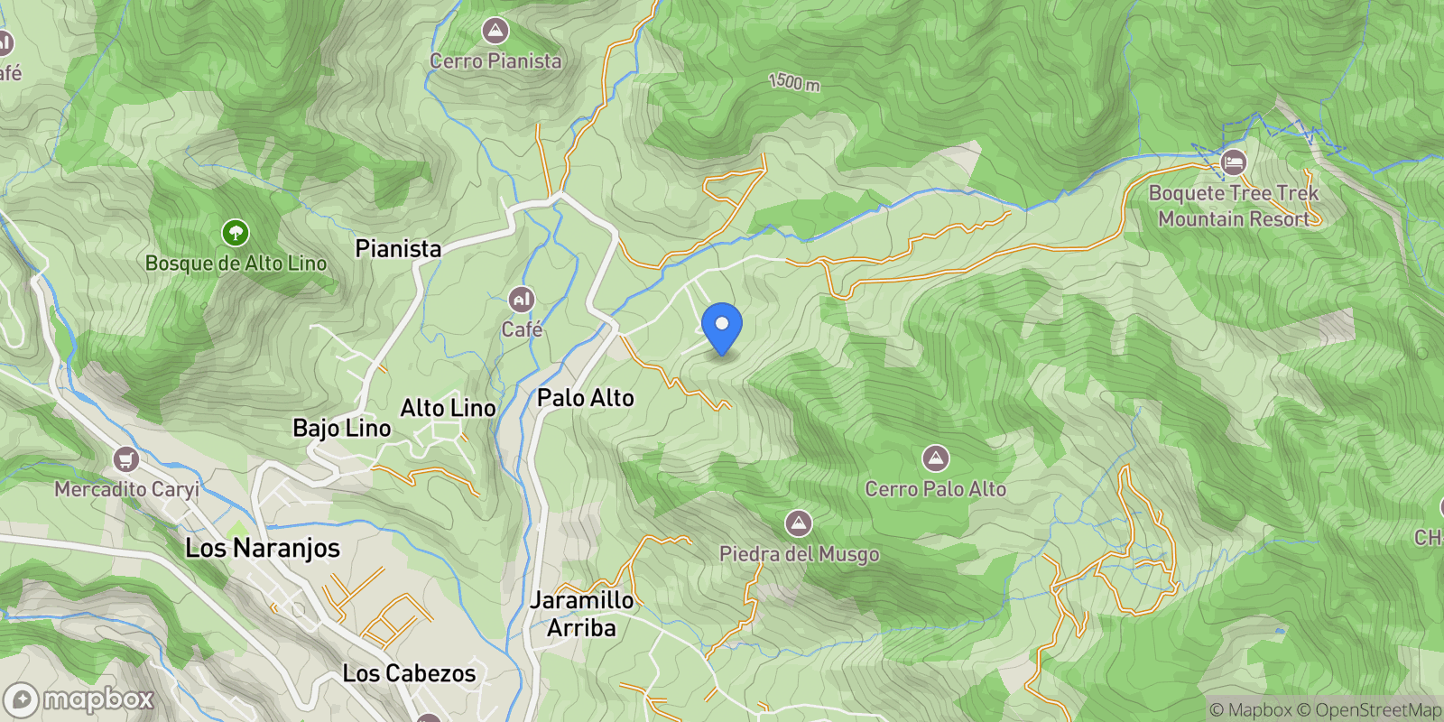 Map showing Boquete, Chiriquí Province, Panama, Los Naranjos, Chiriquí Province, Panama.