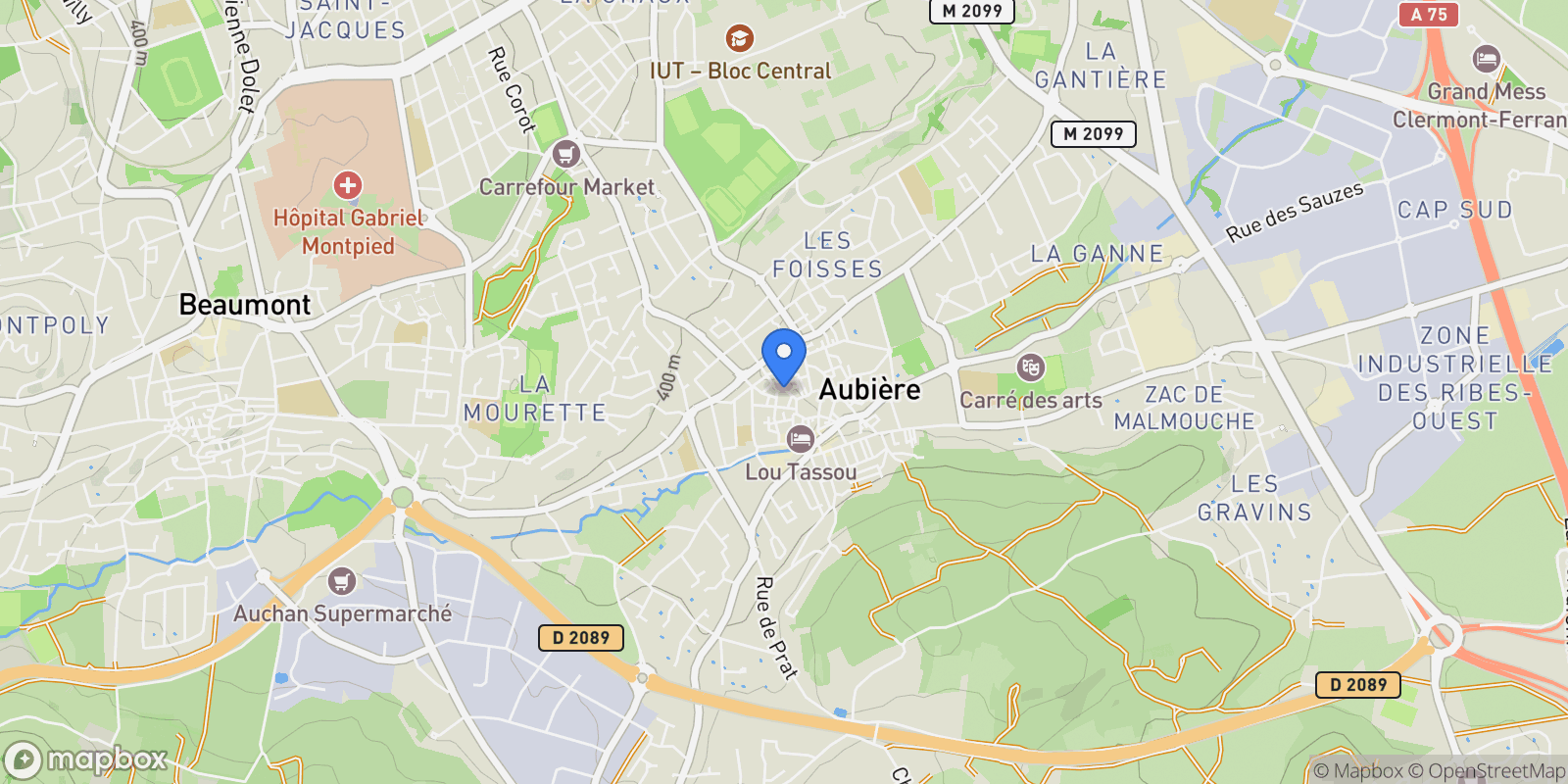 Map showing Aubière, Aubière, Aubière, Auvergne-Rhône-Alpes, France.