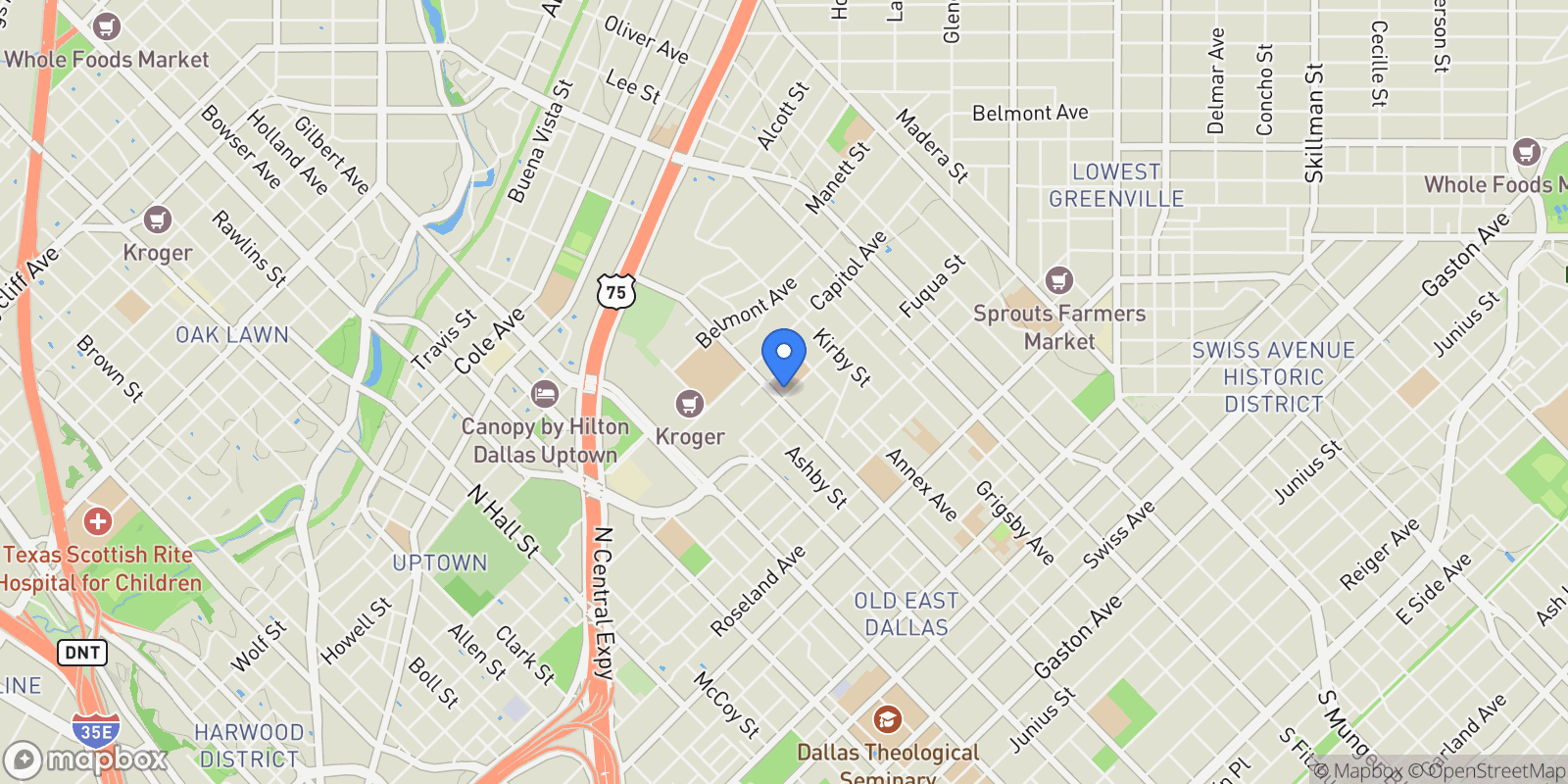 Map showing 2300 N Carroll Avenue, Dallas, Texas, United States.