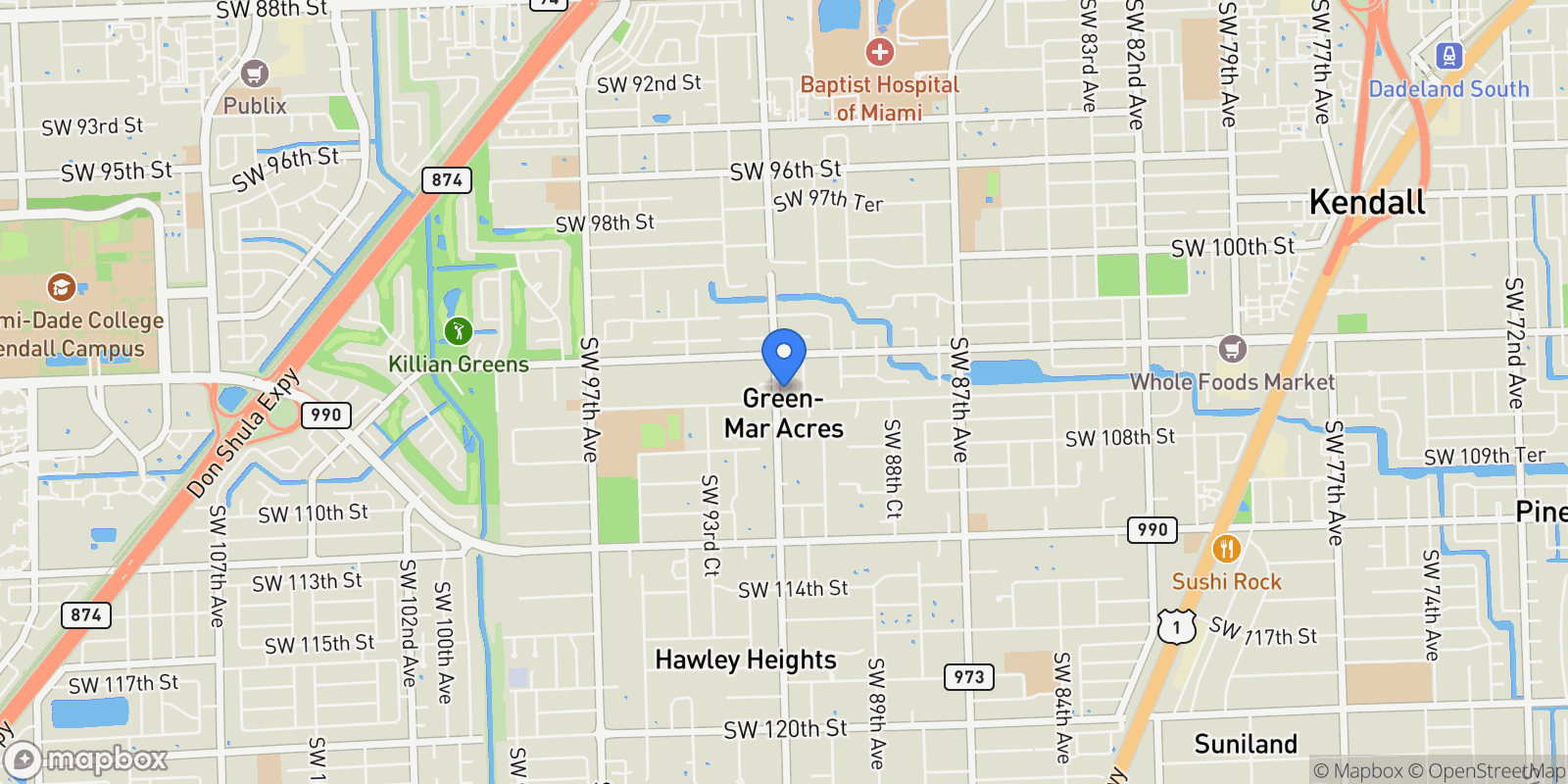 Map showing 10563 SW 92nd Ave, Miami, Florida, United States.