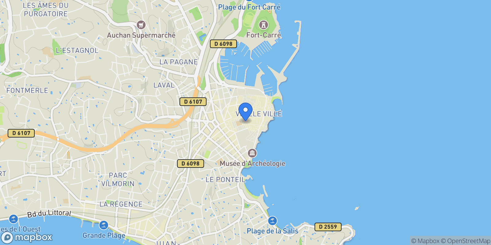 Map showing Antibes, Provence-Alpes-Côte d'Azur, France.