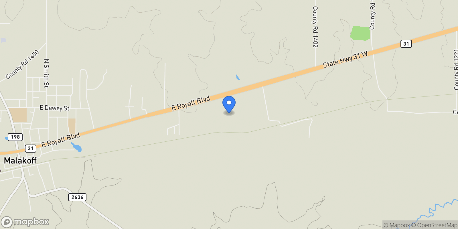 Map showing 12001 St Hwy 31, Malakoff, Texas, United States.