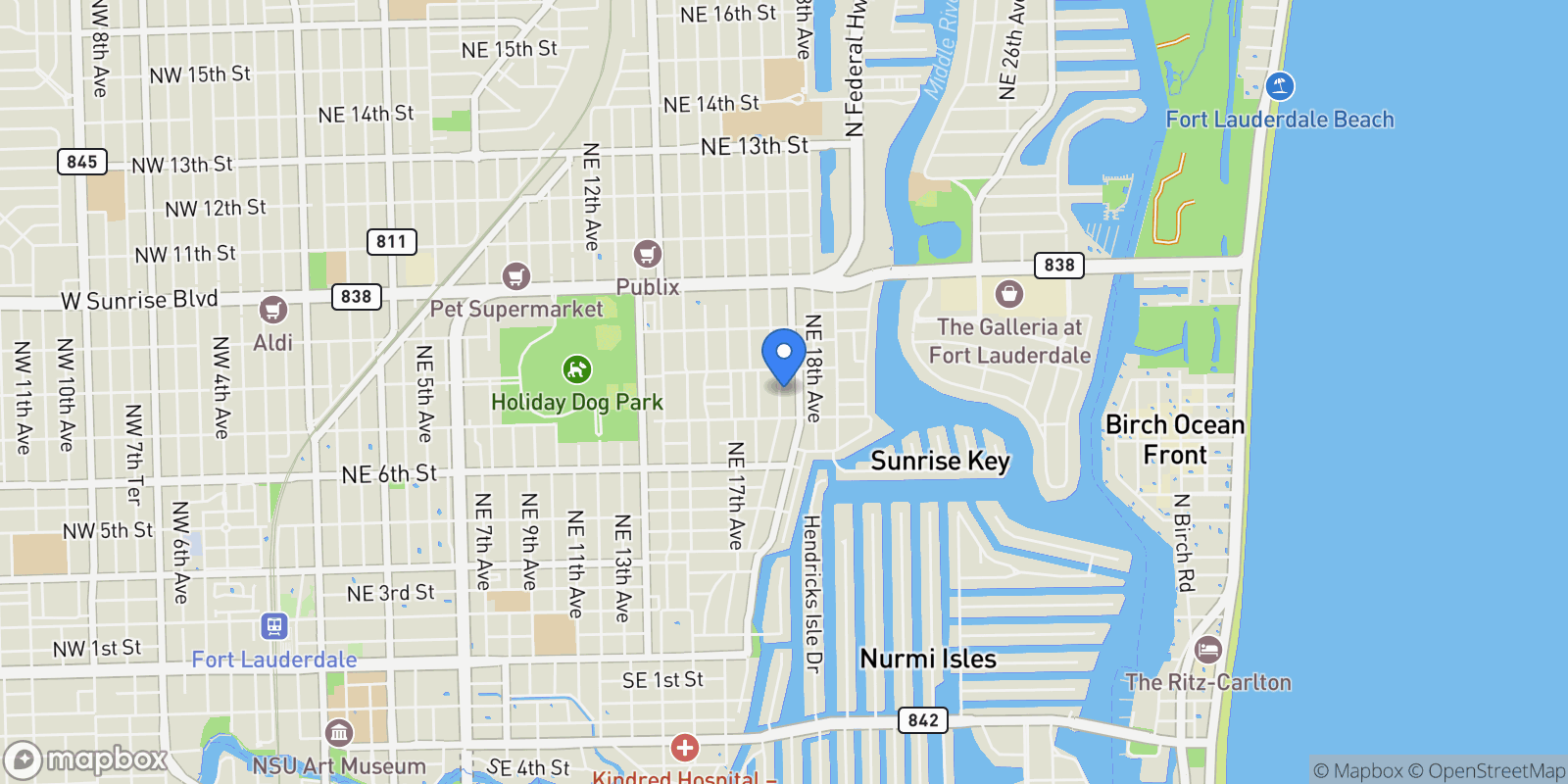 Map showing 726 NE 17th Way, Fort Lauderdale, Florida, United States.