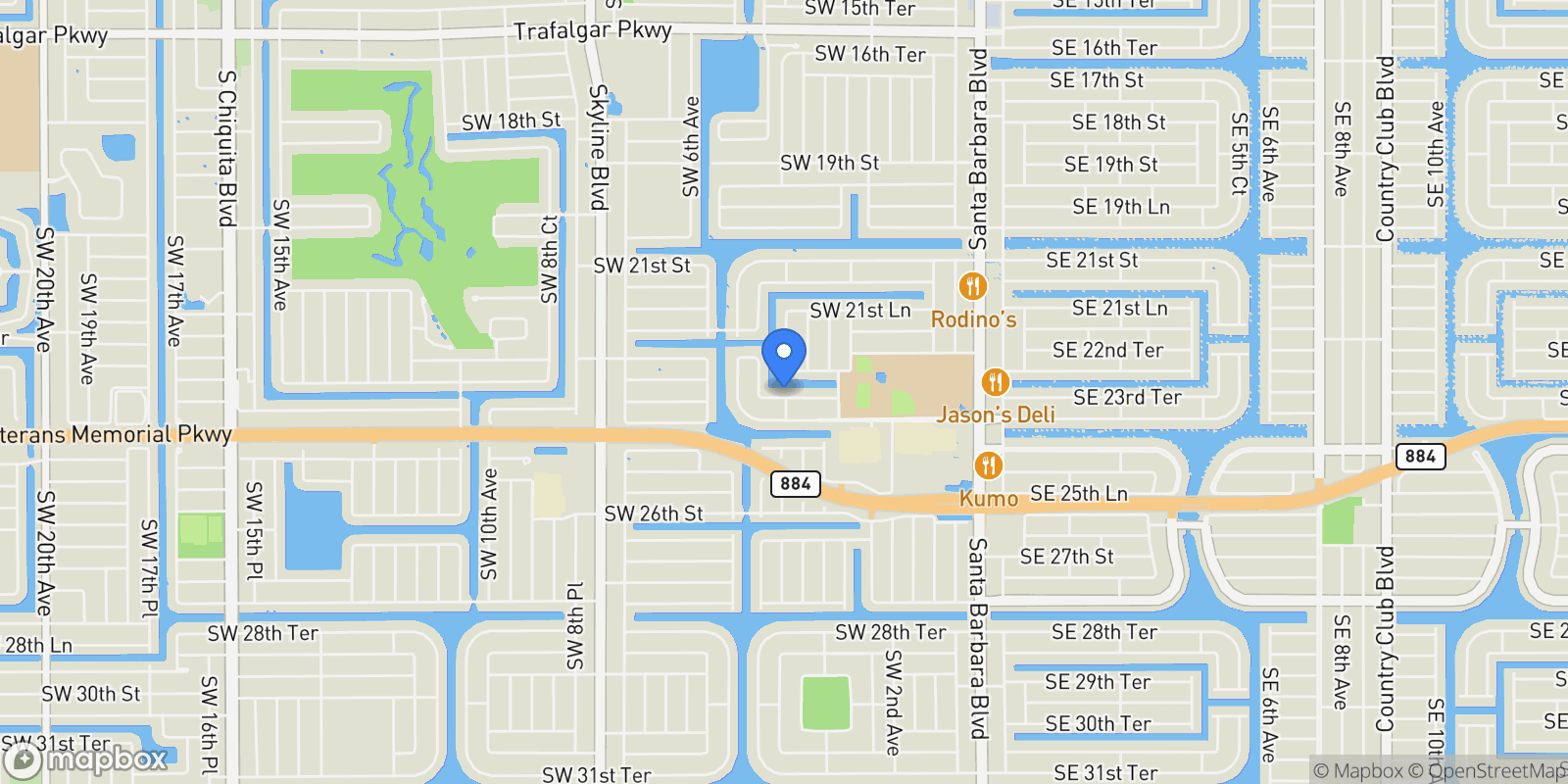 Map showing 417 SW 23rd TER, CAPE CORAL, FL 33991, Cape Coral, Florida, United States.