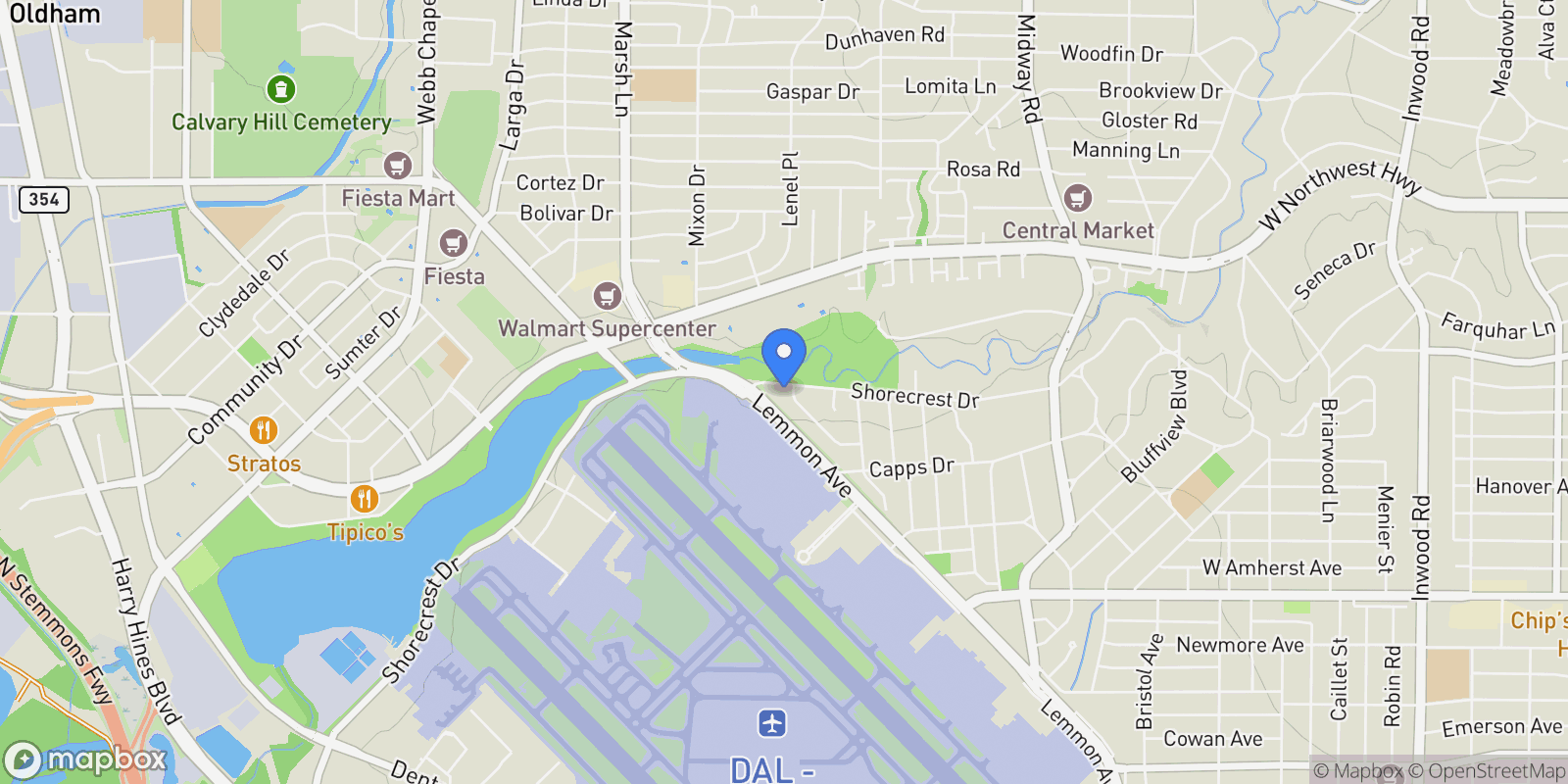 Map showing 3778 Shorecrest Drive, Dallas, Texas, United States.
