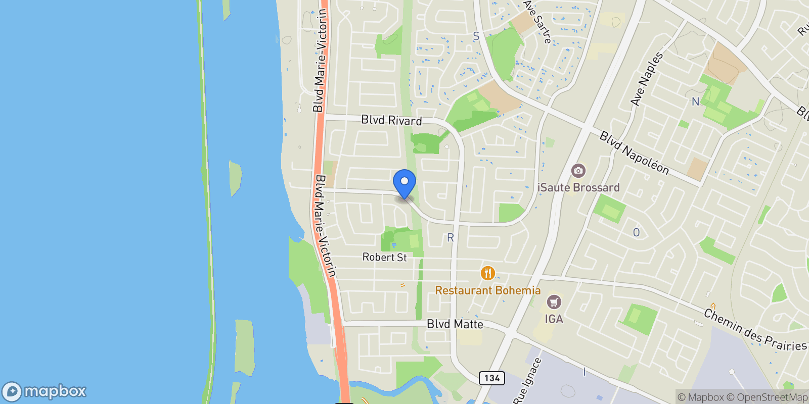 Map showing 9045 rue San Francisco, Brossard, Quebec, Canada.