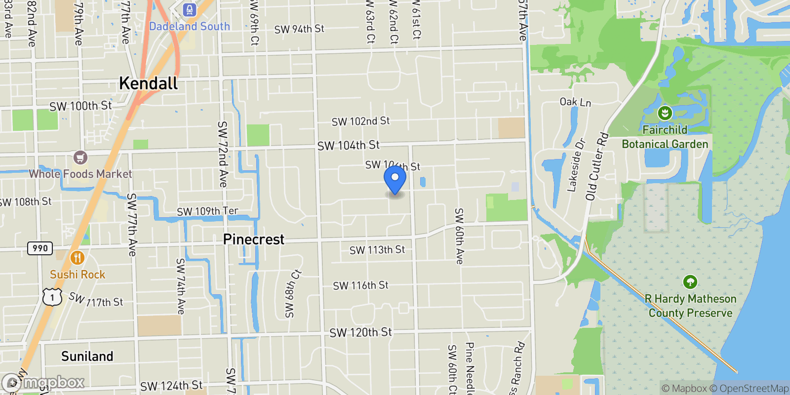 Map showing 10851 SW 63rd Ave, Coral Gables, Florida, United States.