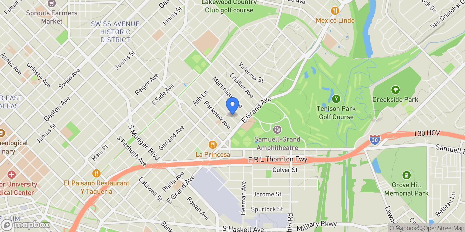 Map showing 1018 Grandview Avenue, Dallas, Texas, United States.