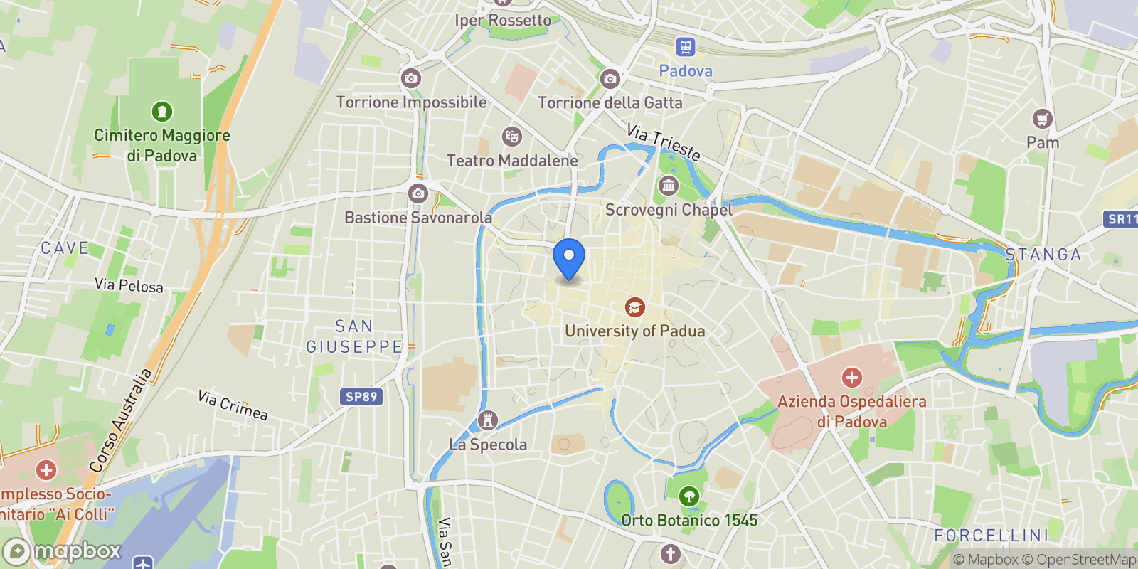 Map showing Padova, Padova, Padova, Veneto, Italy.