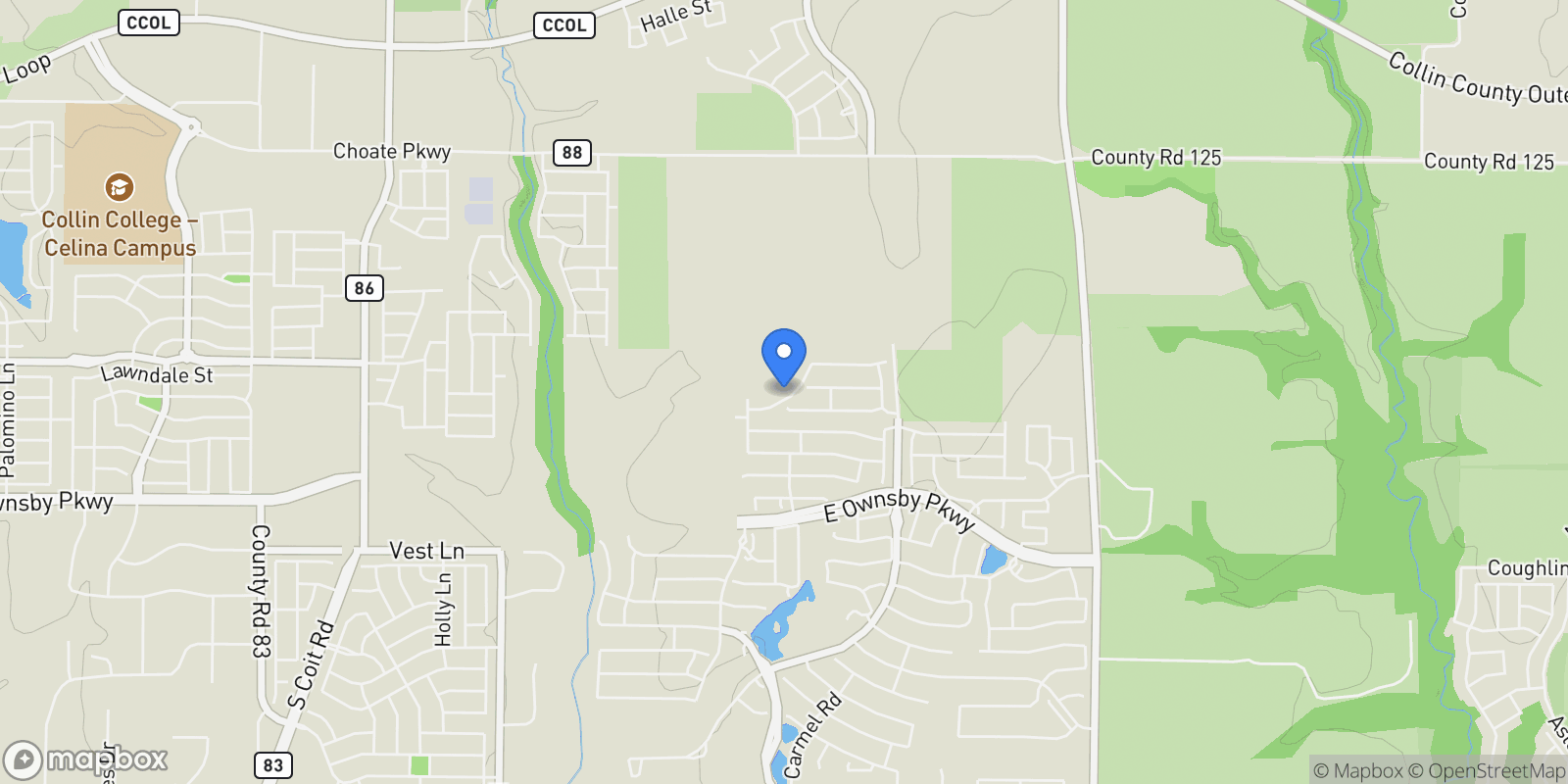 Map showing 2432 Rose Run Way, McKinney, Texas, United States.