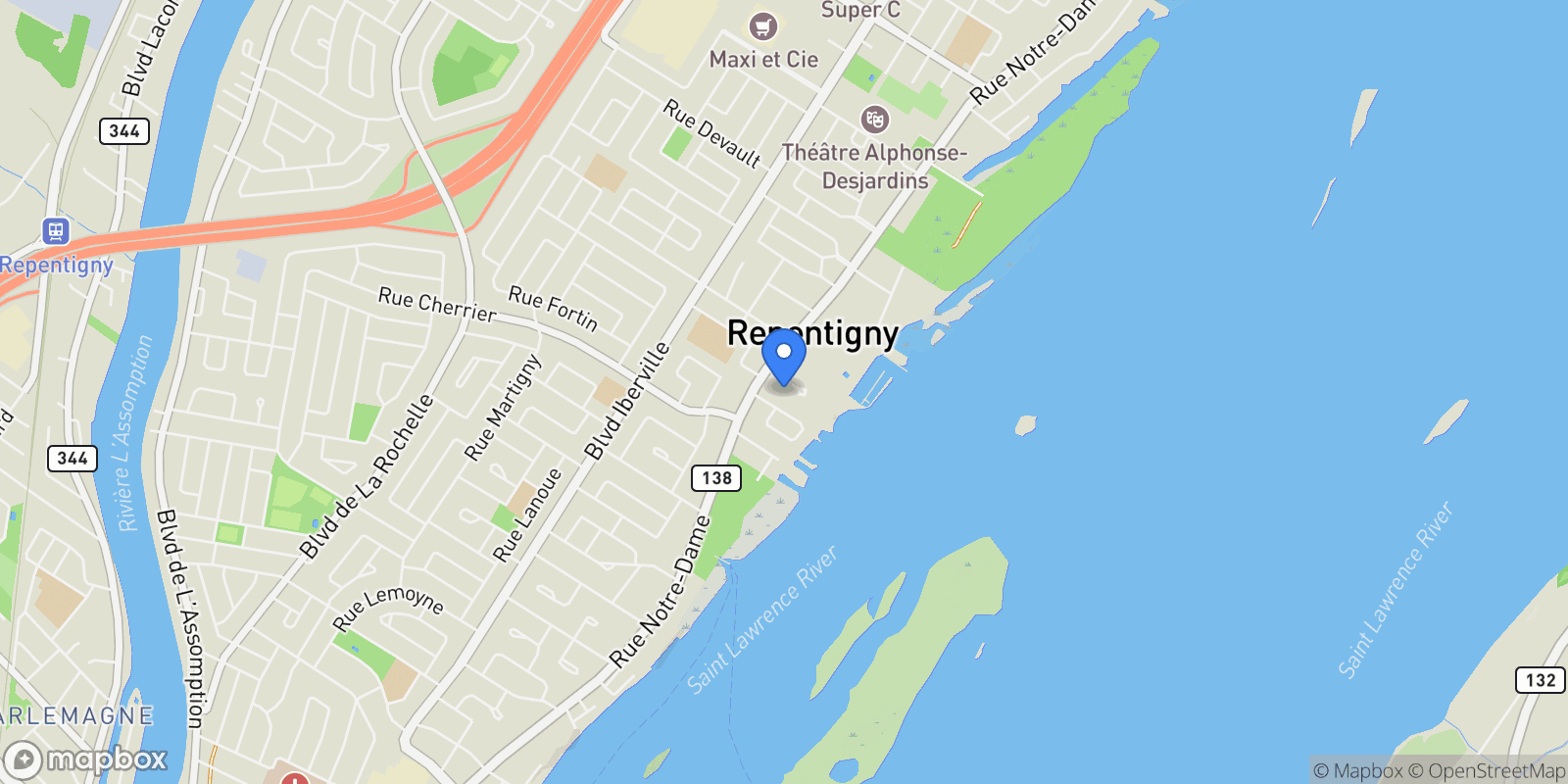 Map showing 20 rue Des Émeraudes, Repentigny, Quebec, Canada.
