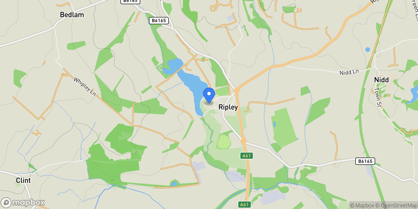 Map showing Ripley Castle, Ripley, England, United Kingdom.