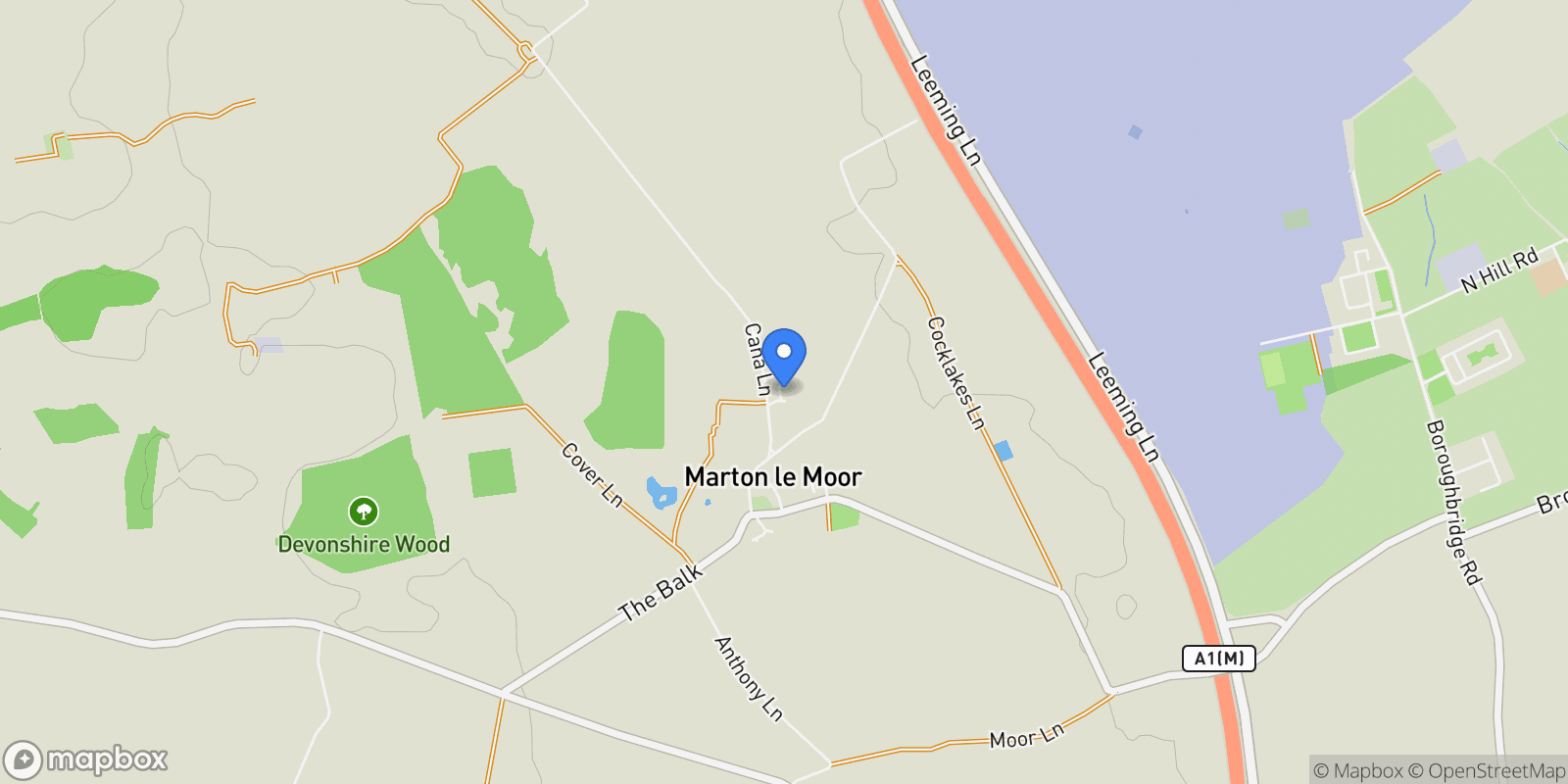 Map showing Marton Meadow, Marton-le-Moor, England, United Kingdom.