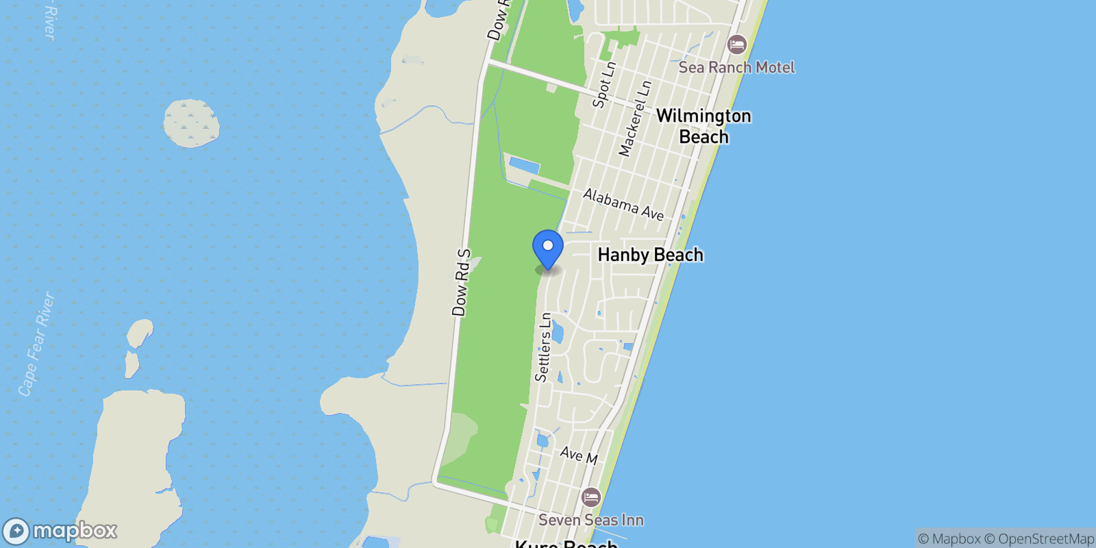 Map showing 745 Settlers Lane, Kure Beach, North Carolina, United States.