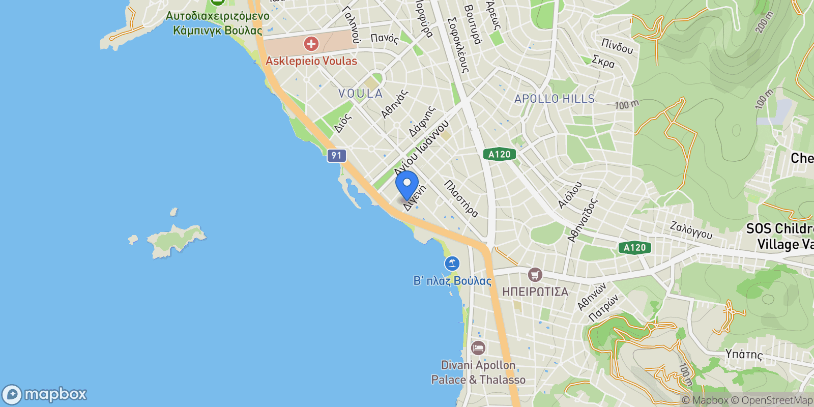 Map showing Voula, Attica, Greece.