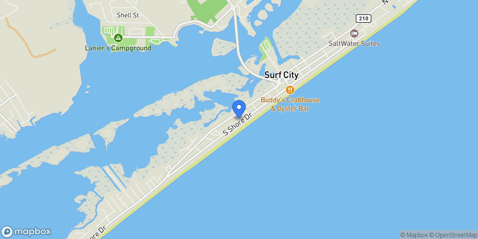 Map showing 701 S Shore Drive, Surf City, North Carolina, United States.