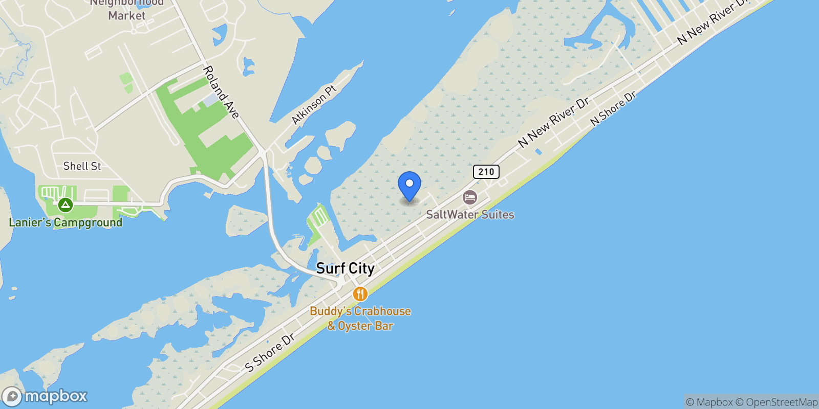 Map showing 117 Anchor Drive, Surf City, North Carolina, United States.