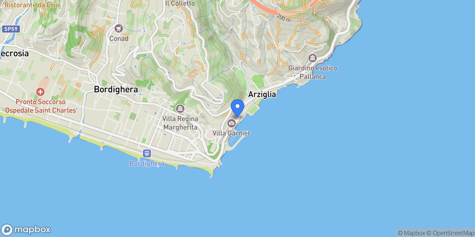 Map showing Via Garnier, N. 54, Bordighera, Liguria, Italy.