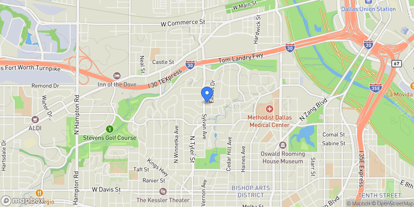 Map showing 1432 Sylvan Avenue, Dallas, Texas, United States.