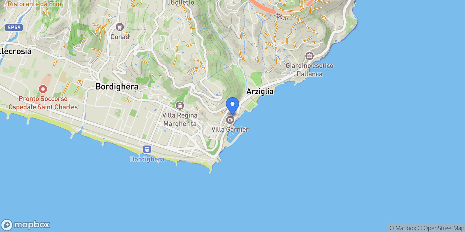 Map showing Via Garnier, N. 54, Bordighera, Liguria, Italy.