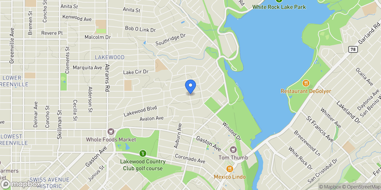 Map showing 7002 Lakewood Boulevard, Dallas, Texas, United States.
