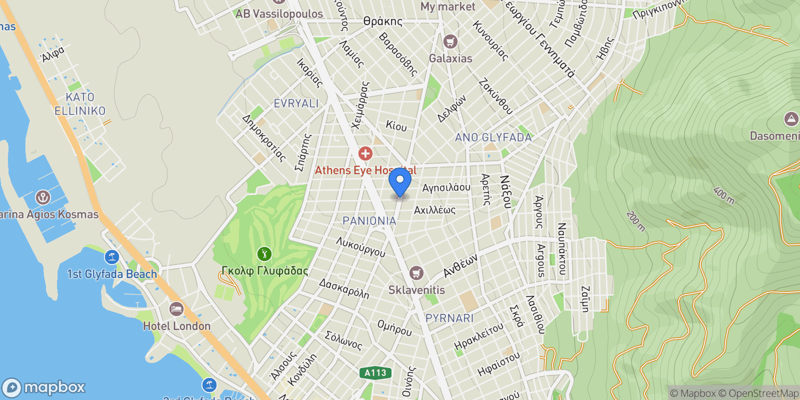 Map showing Glyfada, Attica, Greece.