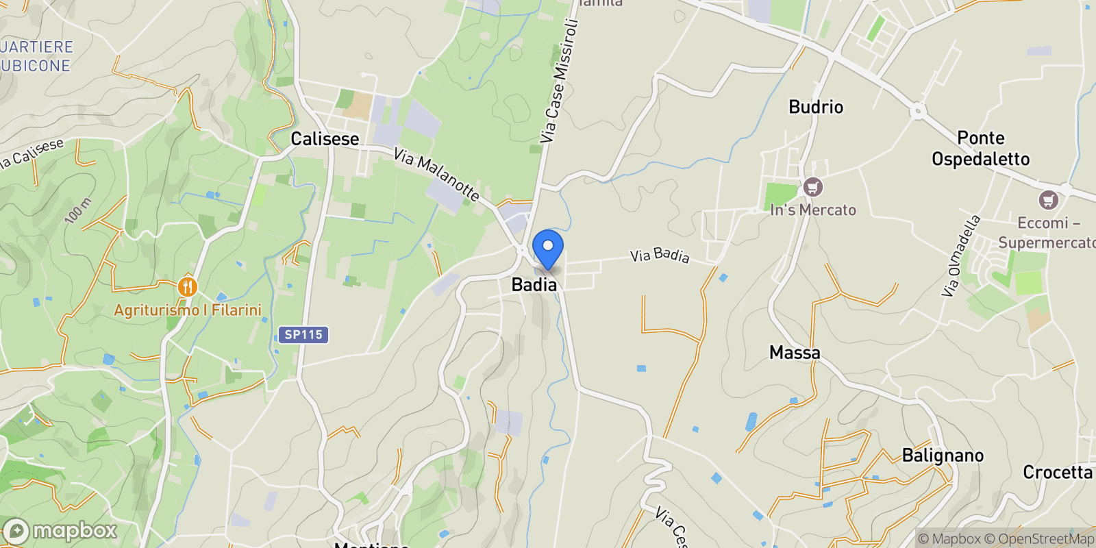 Map showing zona centrale, Badia, Emilia-Romagna, Italy.