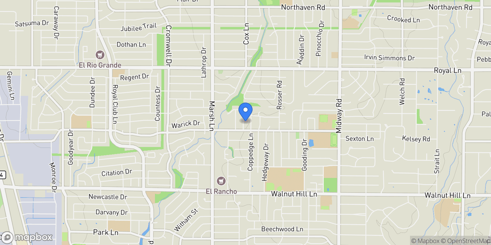 Map showing 10424 Remington Lane, Dallas, Texas, United States.