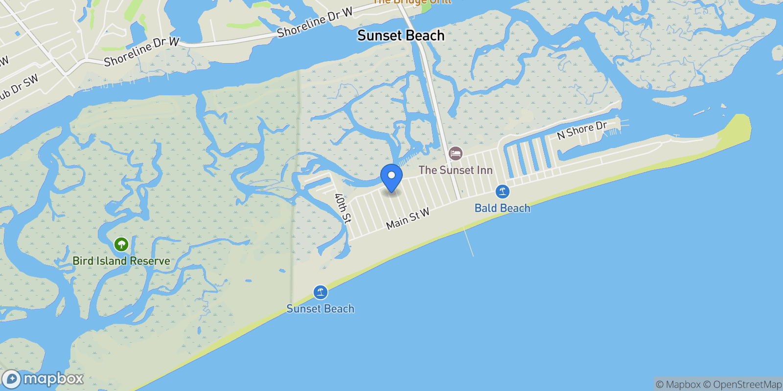 Map showing 411 34th Street, Sunset Beach, North Carolina, United States.