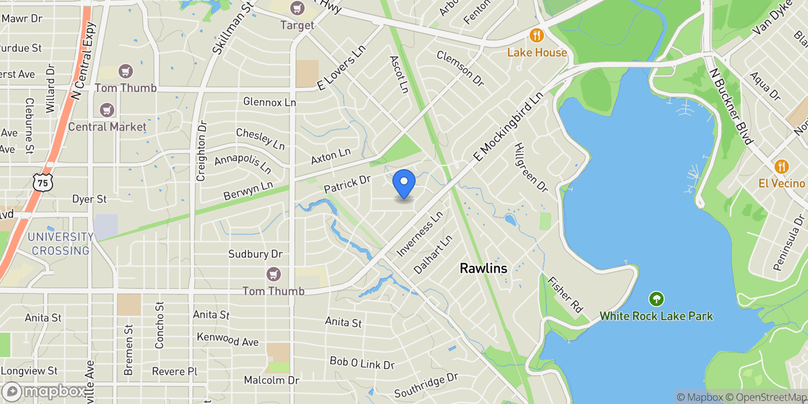 Map showing 6802 Vada Drive, Dallas, Texas, United States.