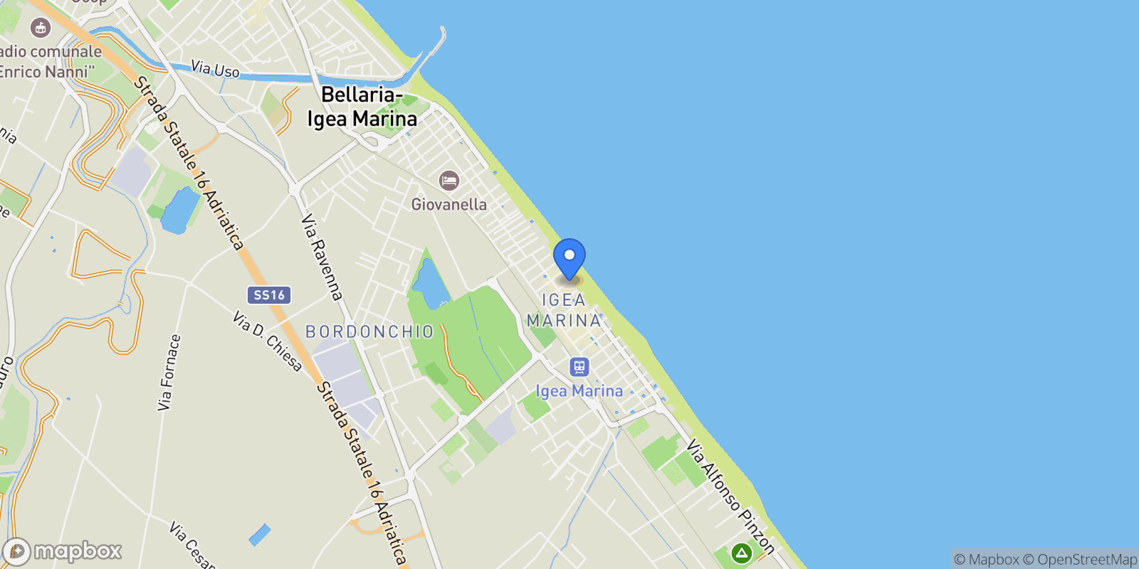 Map showing VIA PINZON, N. 188, Bellaria-Igea Marina, Emilia-Romagna, Italy.