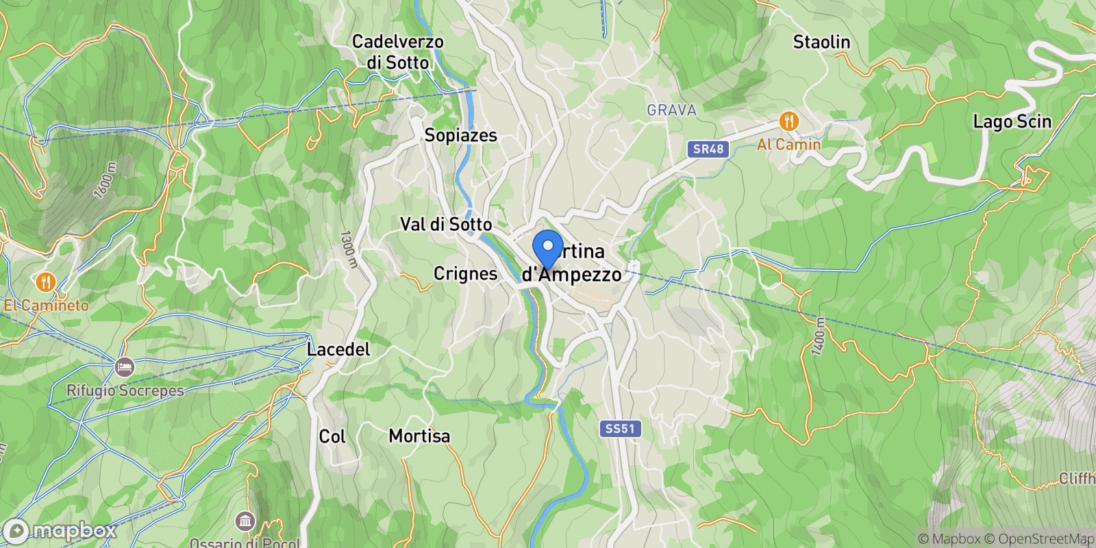 Map showing Cortina d'Ampezzo, Veneto, Italy.