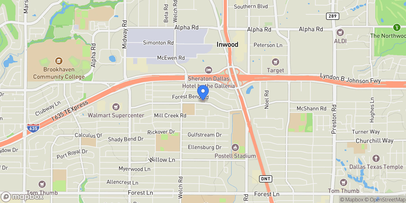 Map showing 4829 Harvest Hill Road, Dallas, Texas, United States.