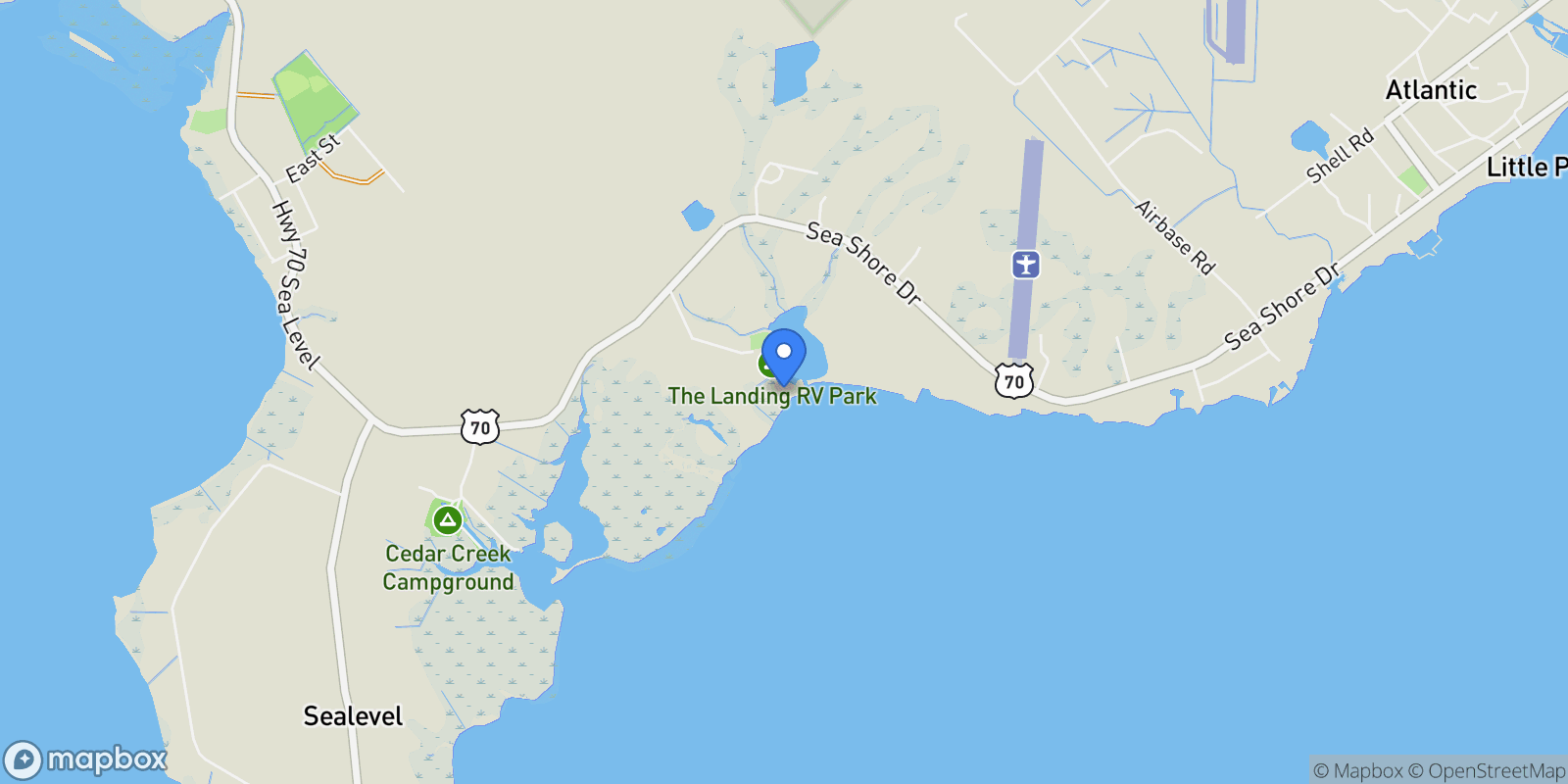 Map showing 216 Styron Creek Road, Sealevel, North Carolina, United States.
