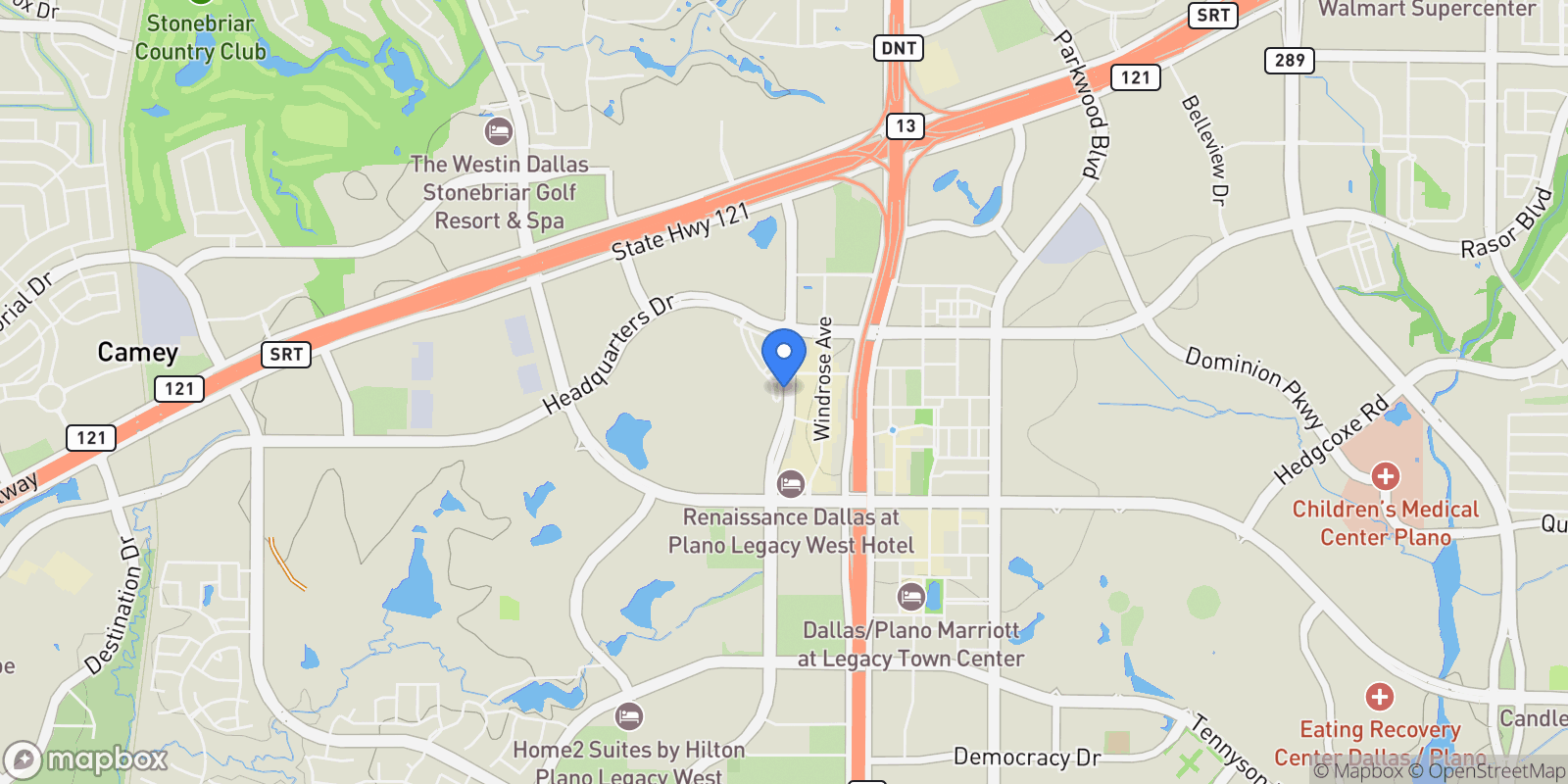 Map showing 7632 Highcroft Way, Plano, Texas, United States.
