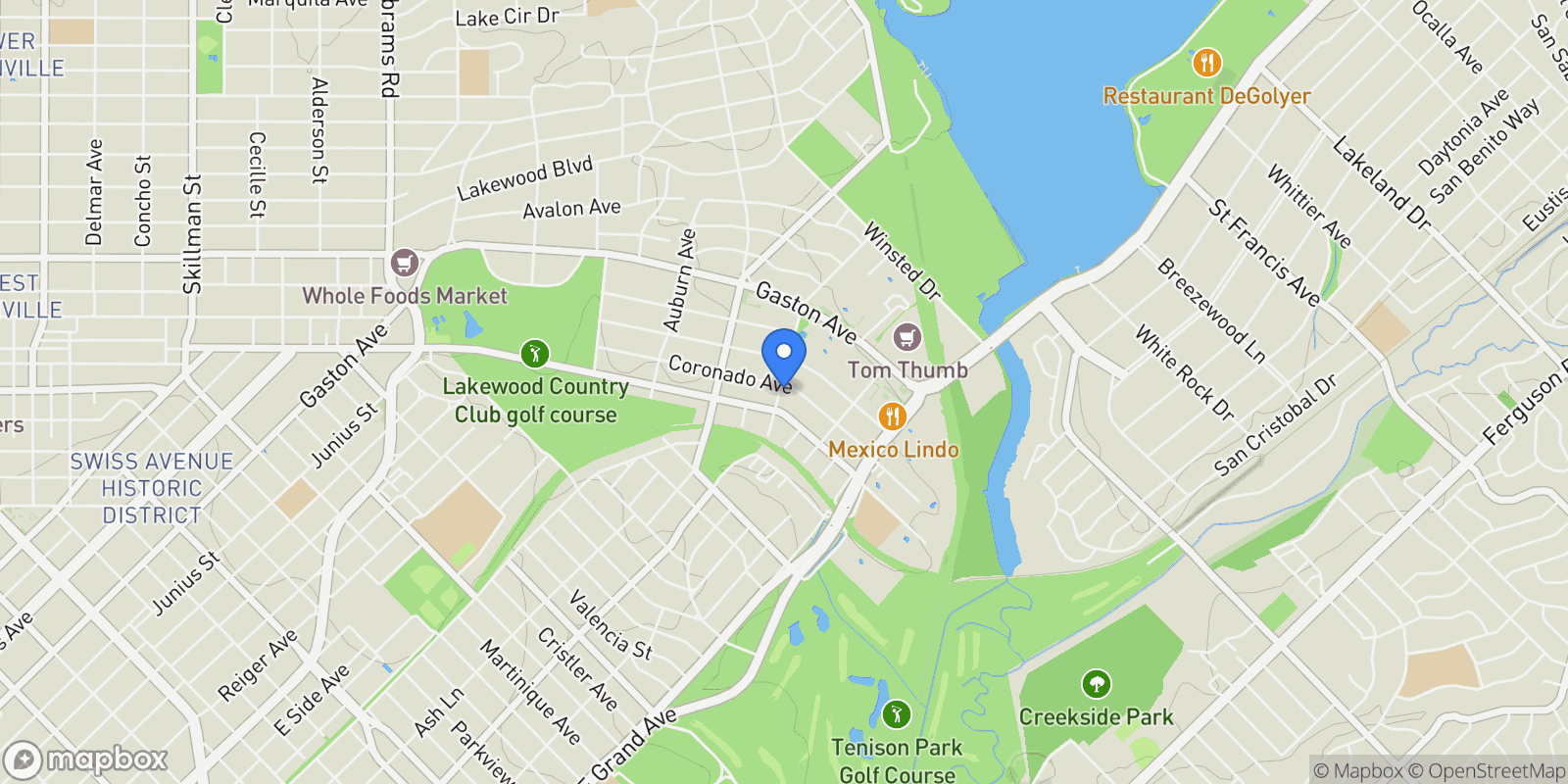 Map showing 7102 Coronado Avenue, Dallas, Texas, United States.