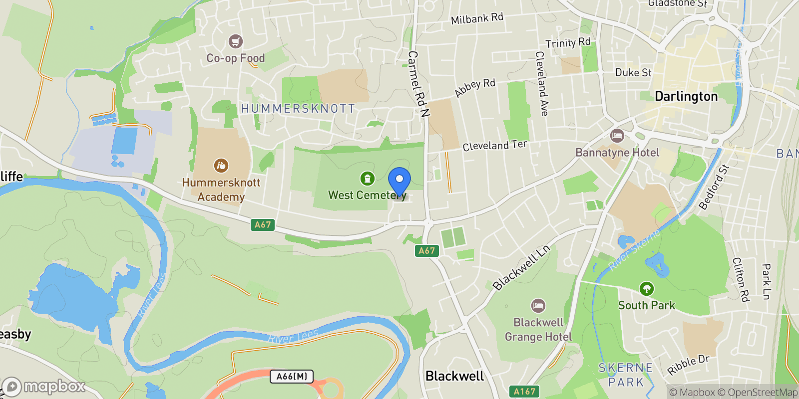 Map showing Darlington, England, United Kingdom.