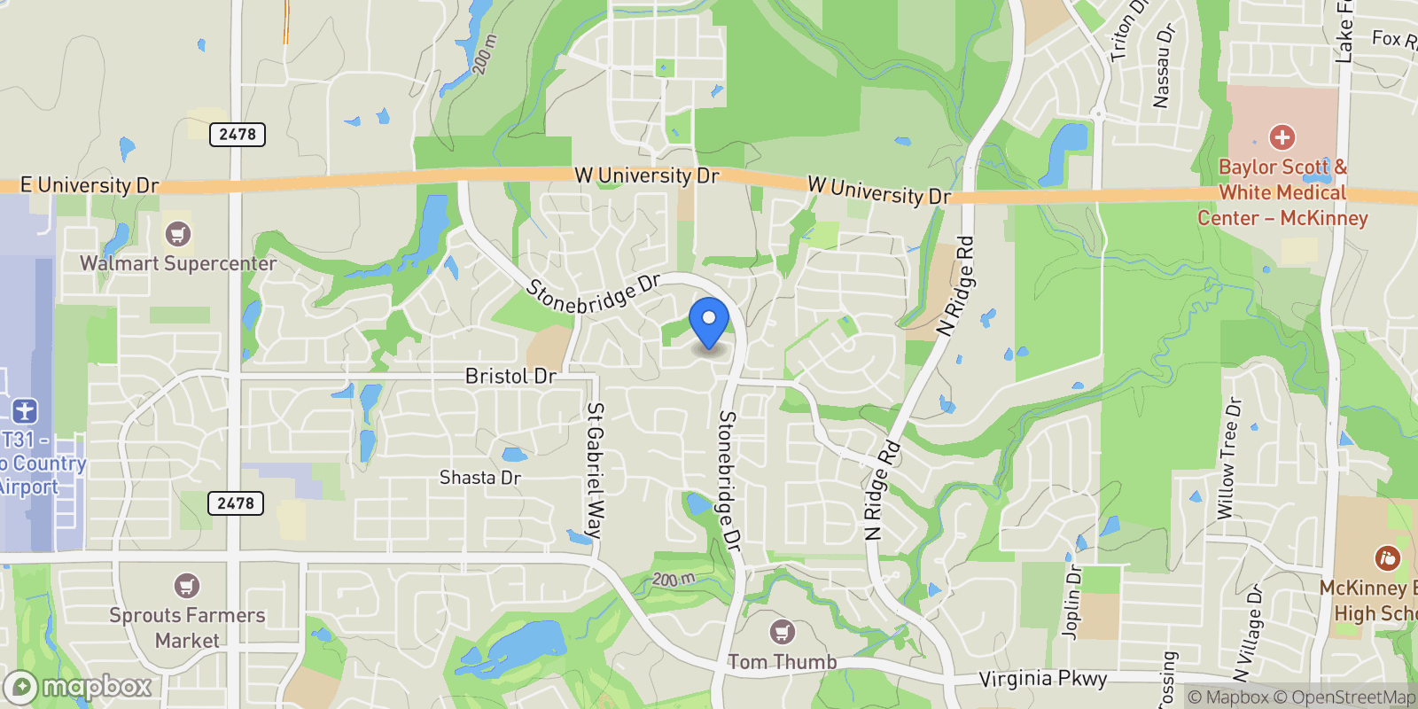 Map showing 7100 Faraday Lane, McKinney, Texas, United States.