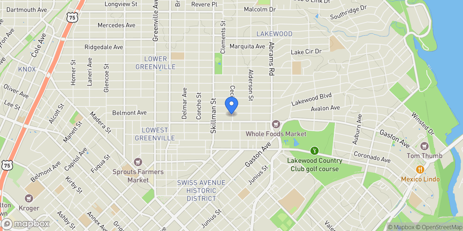 Map showing 6166 Belmont Avenue, Dallas, Texas, United States.
