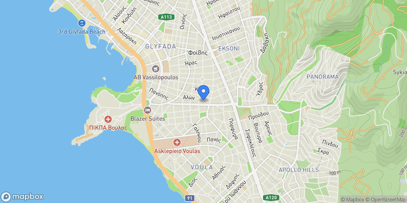 Map showing Glyfada, Attica, Greece.