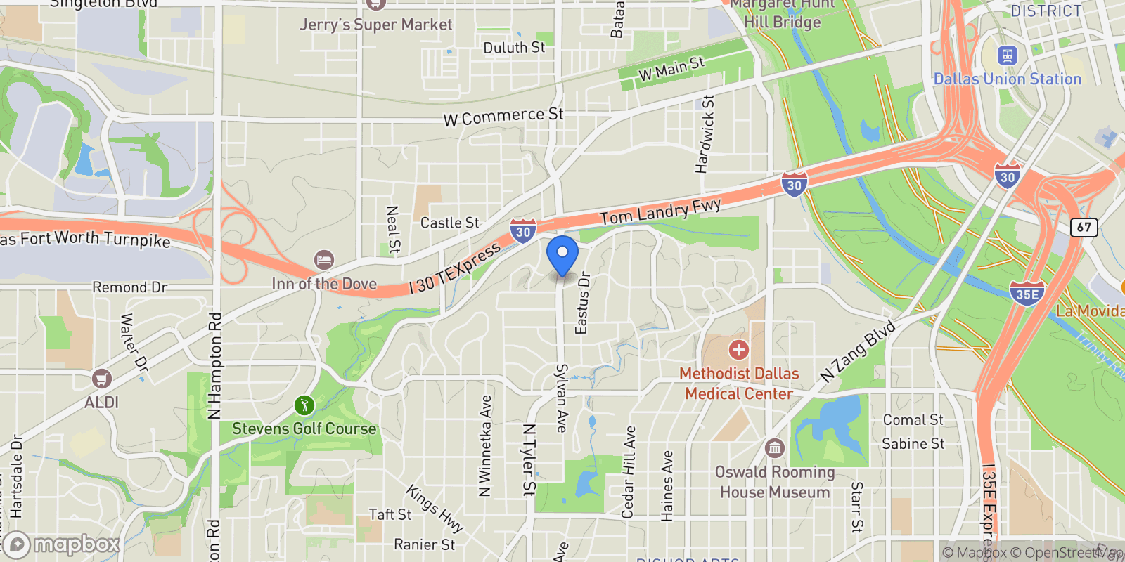 Map showing 1622 Sylvan Avenue, Dallas, Texas, United States.