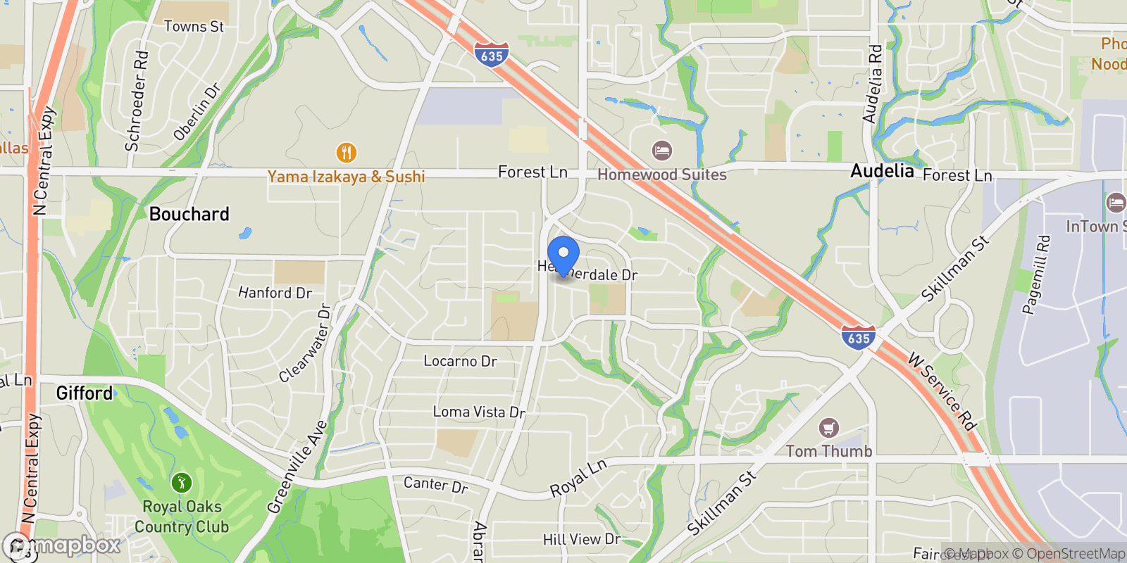 Map showing 9376 Briarhurst Drive, Dallas, Texas, United States.