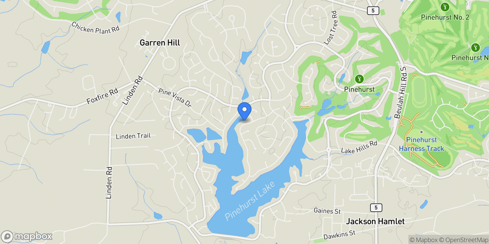 Map showing 135 Lake Forest Drive SW, Pinehurst, North Carolina, United States.