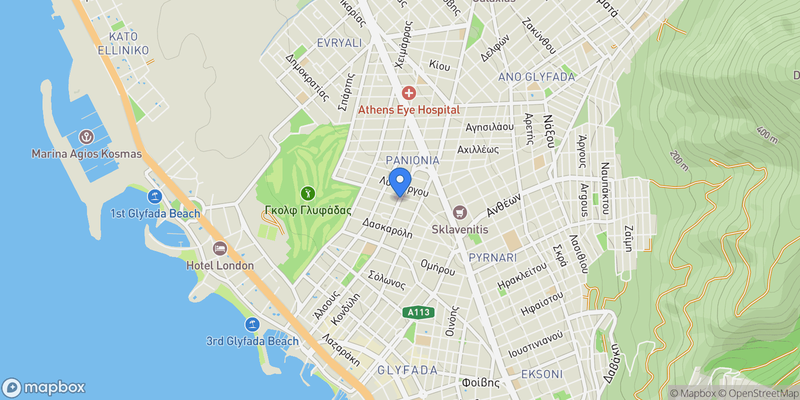 Map showing Glyfada, Attica, Greece.