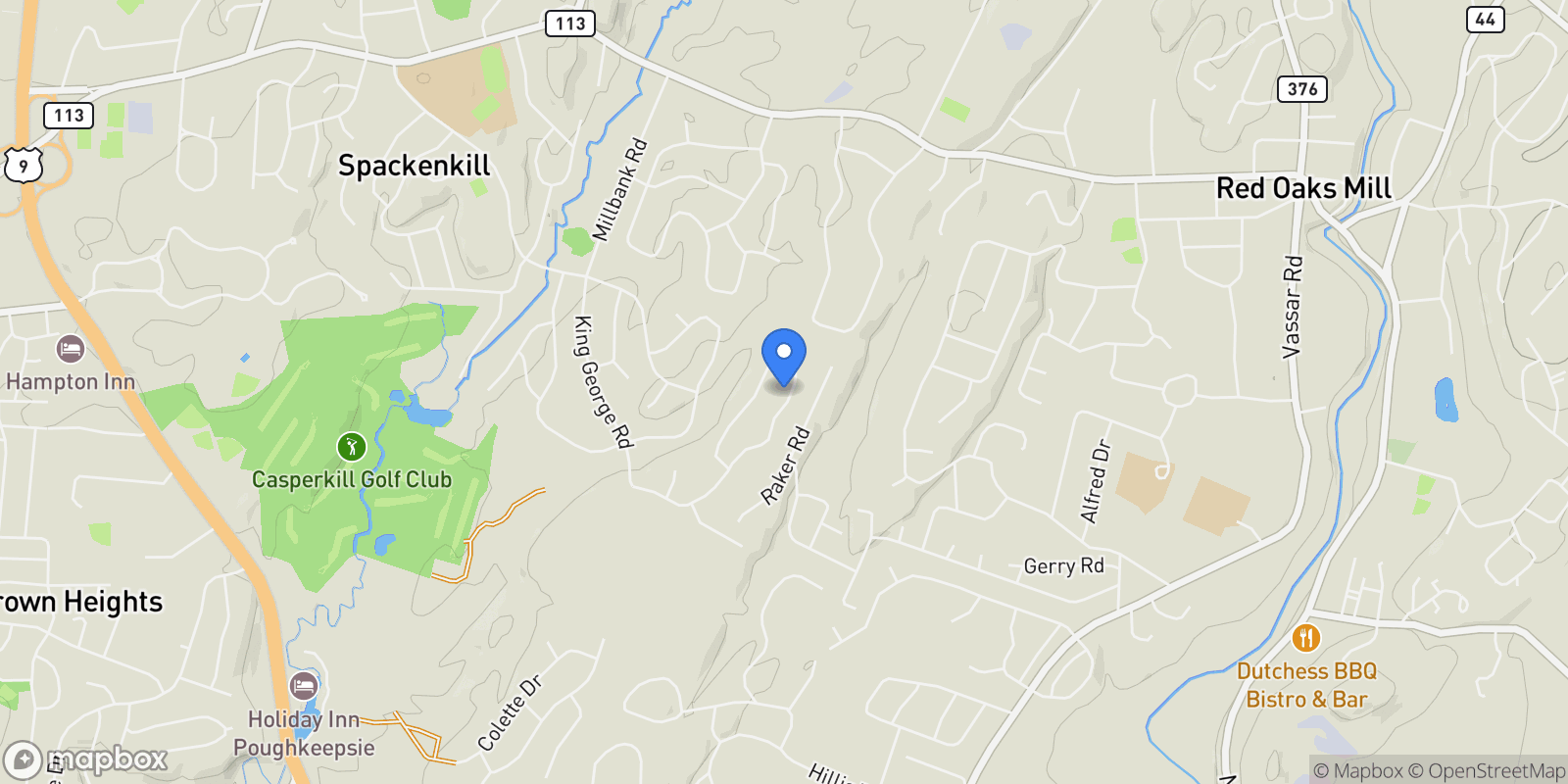 Map showing 47 Timberline Drive, Spackenkill, New York, United States.