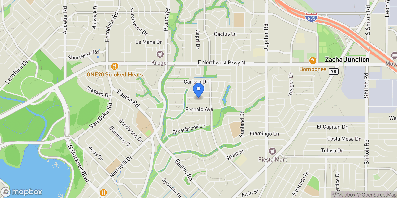 Map showing 10946 Scotsmeadow Drive, Dallas, Texas, United States.