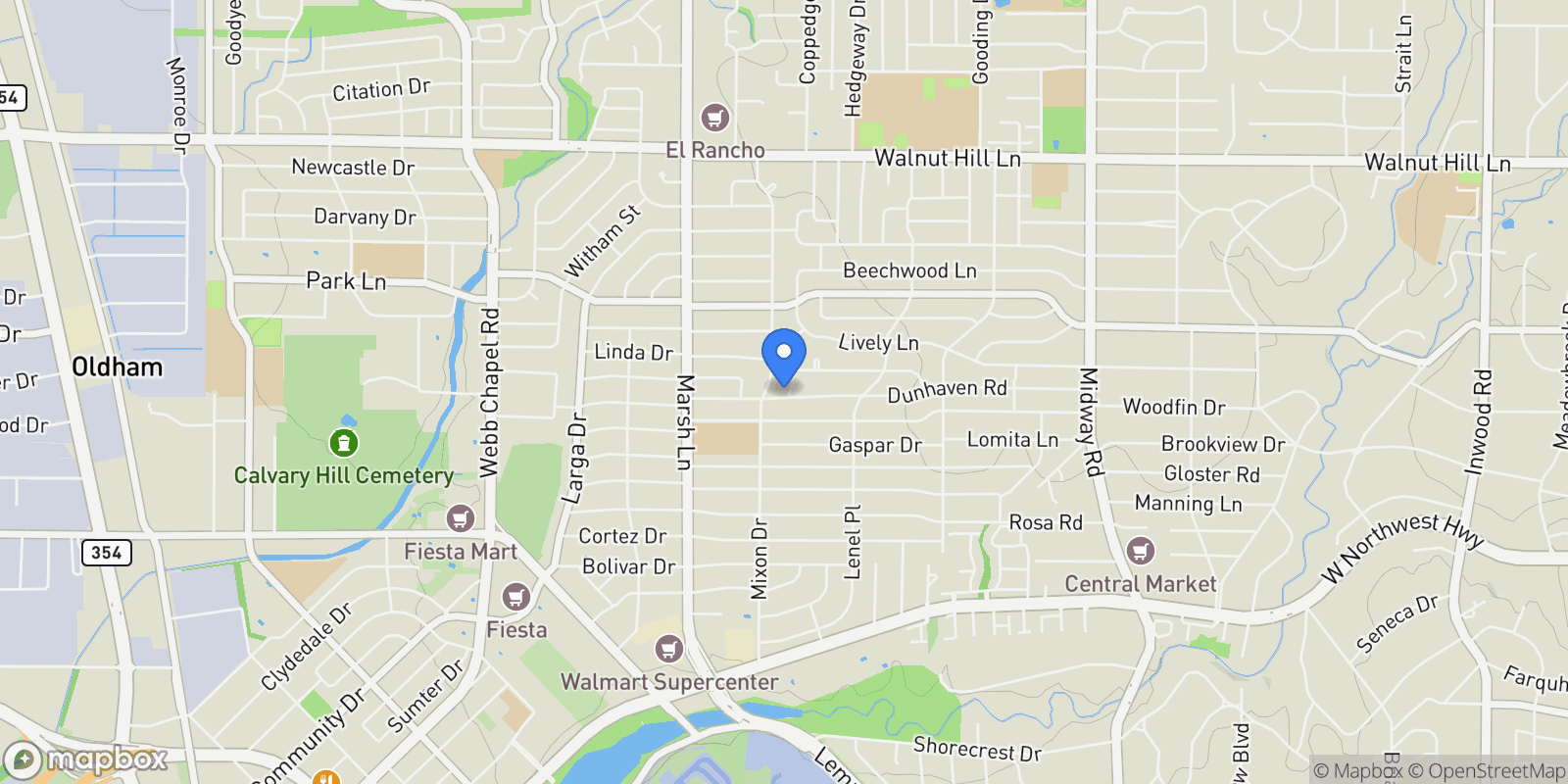 Map showing 3815 Dunhaven Road, Dallas, Texas, United States.