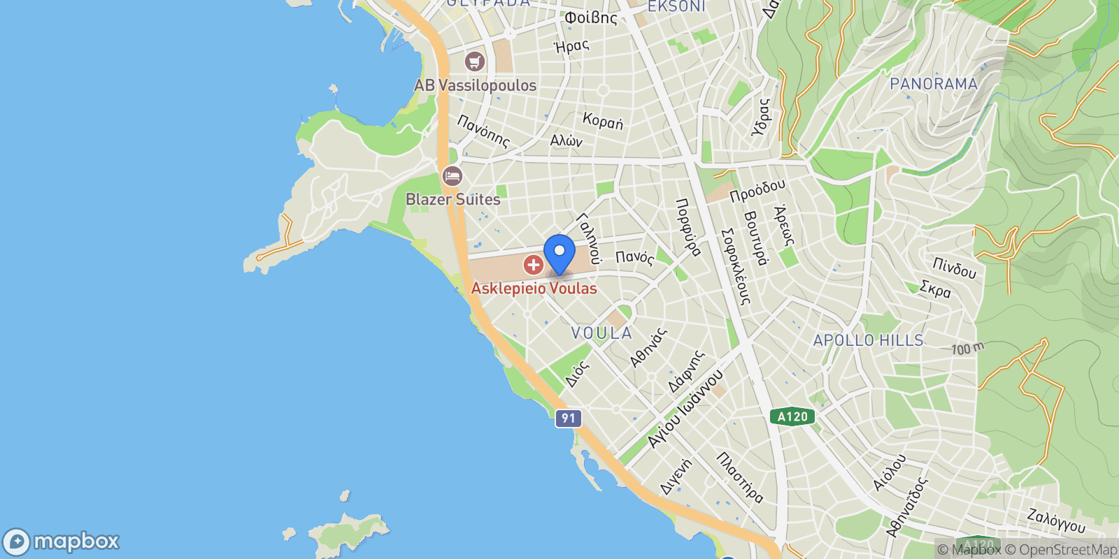 Map showing Voula, Attica, Greece.