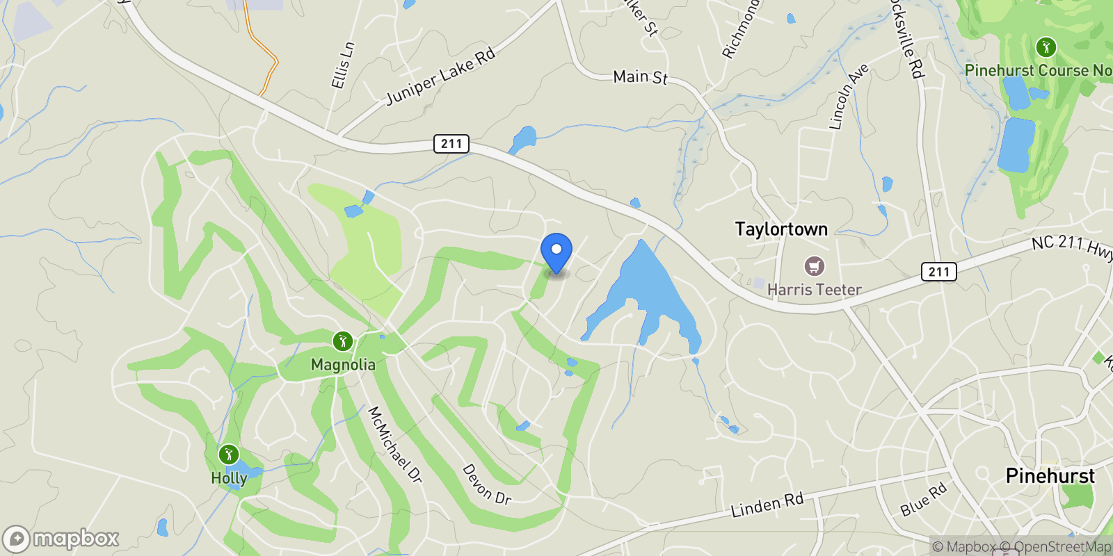 Map showing 17 Troon Drive, Pinehurst, North Carolina, United States.